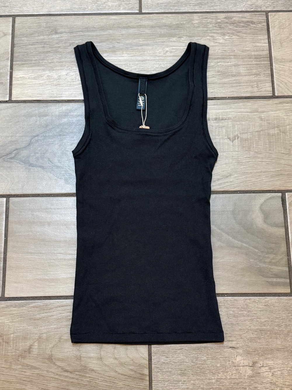 SKIMS Cotton Rib Long Tank Top Soot Black